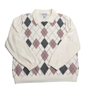 Alfred Dunner Argyle Collared Sweater size XL Preppy Knit Nylon Blend Pullover‎